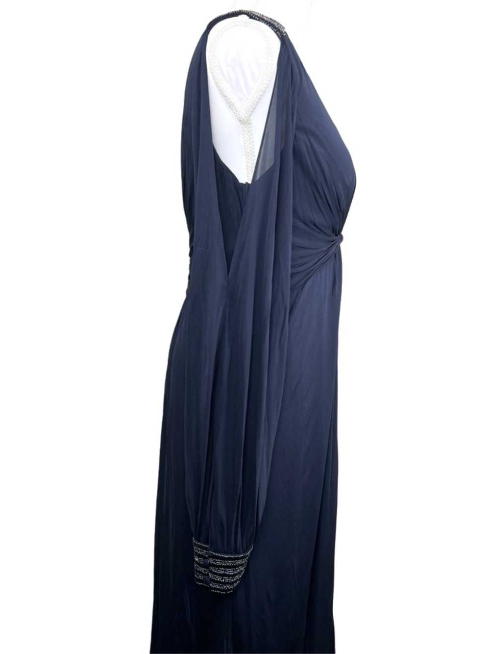 Aidan Mattox Navy Beaded Shoulder Long Sleeve Gown Mother of Bride Size 12 - Picture 3 of 10
